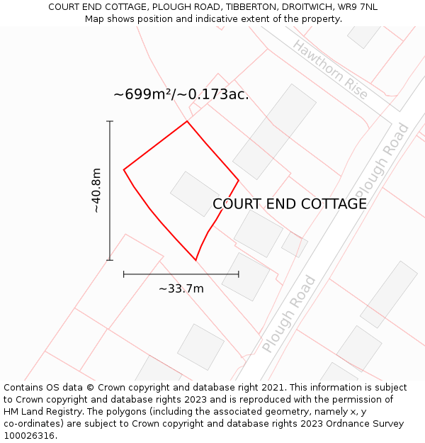 COURT END COTTAGE, PLOUGH ROAD, TIBBERTON, DROITWICH, WR9 7NL: Plot and title map