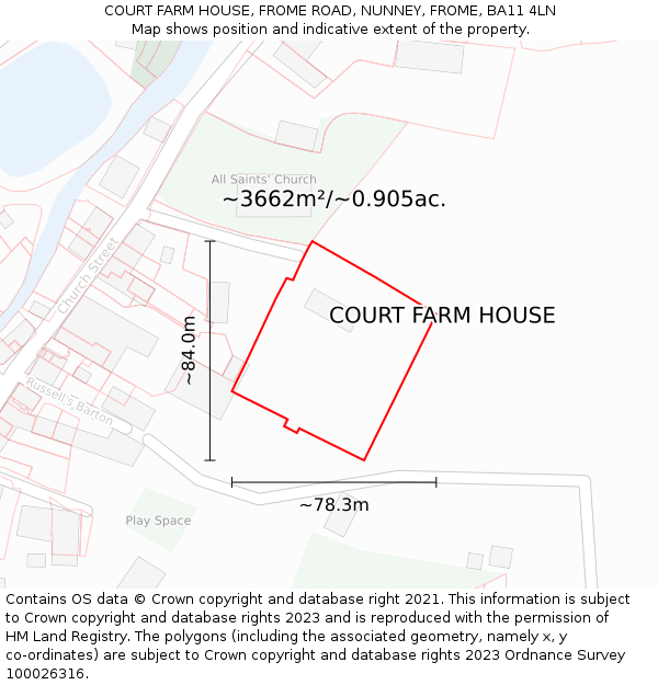 COURT FARM HOUSE, FROME ROAD, NUNNEY, FROME, BA11 4LN: Plot and title map