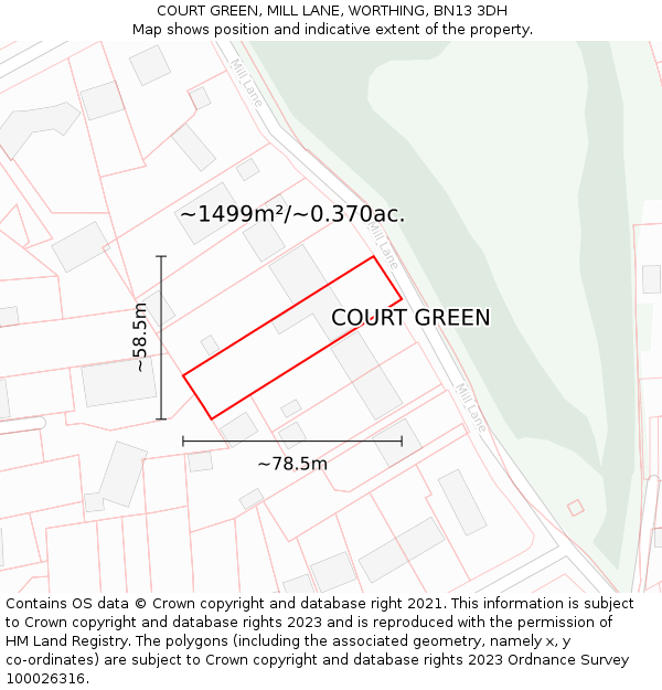 COURT GREEN, MILL LANE, WORTHING, BN13 3DH: Plot and title map