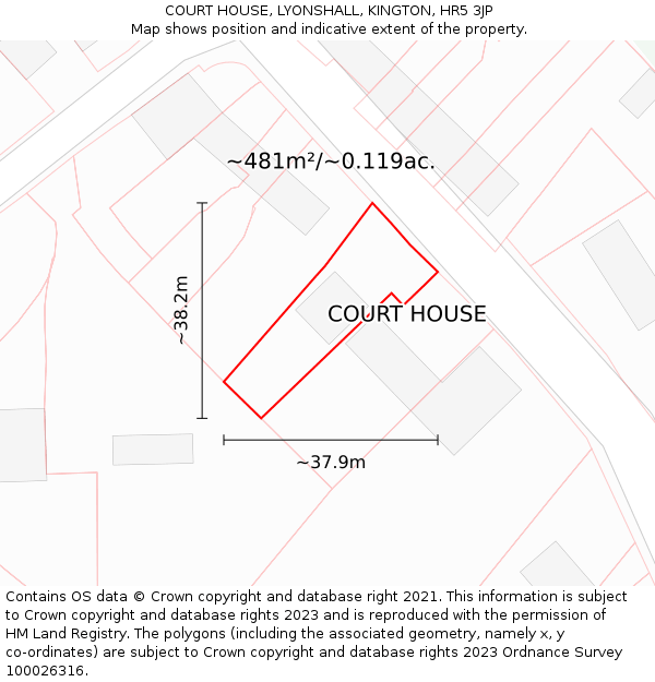 COURT HOUSE, LYONSHALL, KINGTON, HR5 3JP: Plot and title map