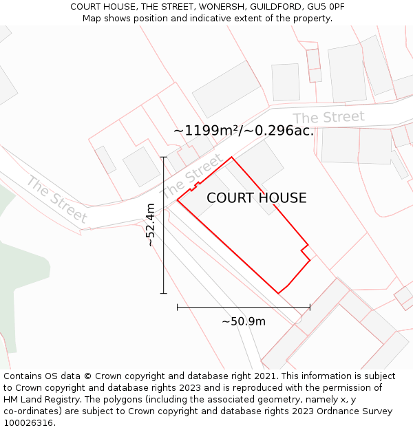 COURT HOUSE, THE STREET, WONERSH, GUILDFORD, GU5 0PF: Plot and title map