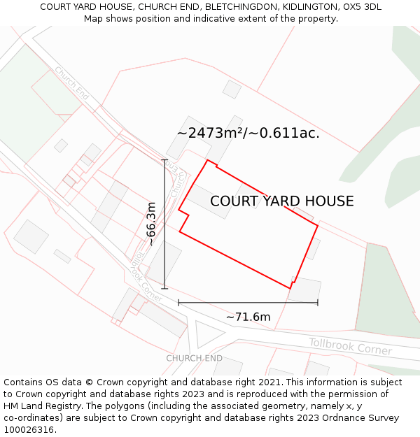 COURT YARD HOUSE, CHURCH END, BLETCHINGDON, KIDLINGTON, OX5 3DL: Plot and title map