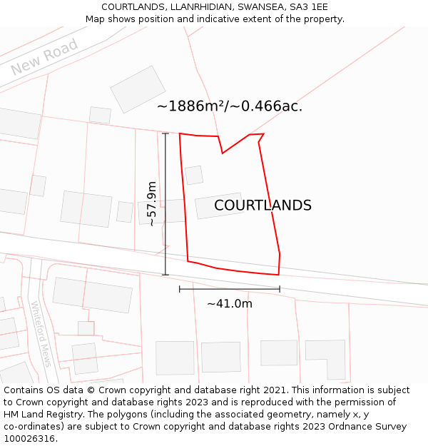 COURTLANDS, LLANRHIDIAN, SWANSEA, SA3 1EE: Plot and title map