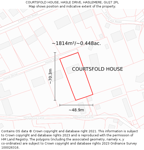 COURTSFOLD HOUSE, HASLE DRIVE, HASLEMERE, GU27 2PL: Plot and title map