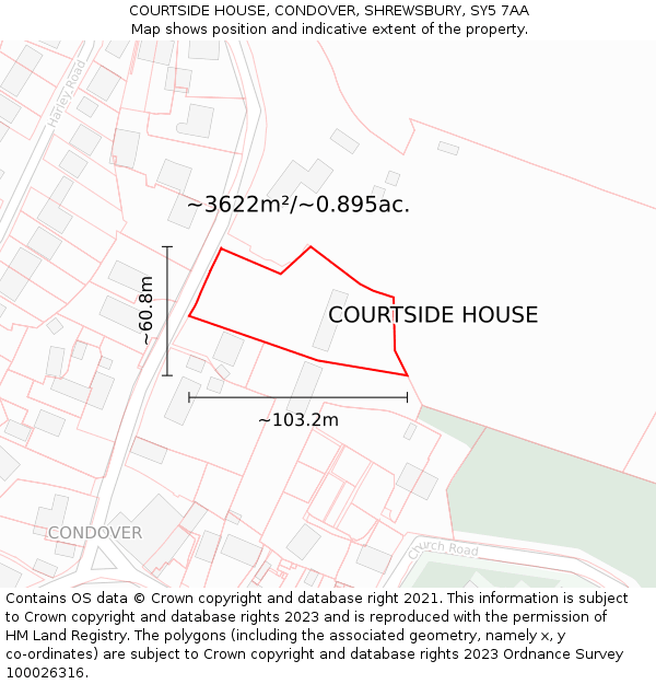 COURTSIDE HOUSE, CONDOVER, SHREWSBURY, SY5 7AA: Plot and title map