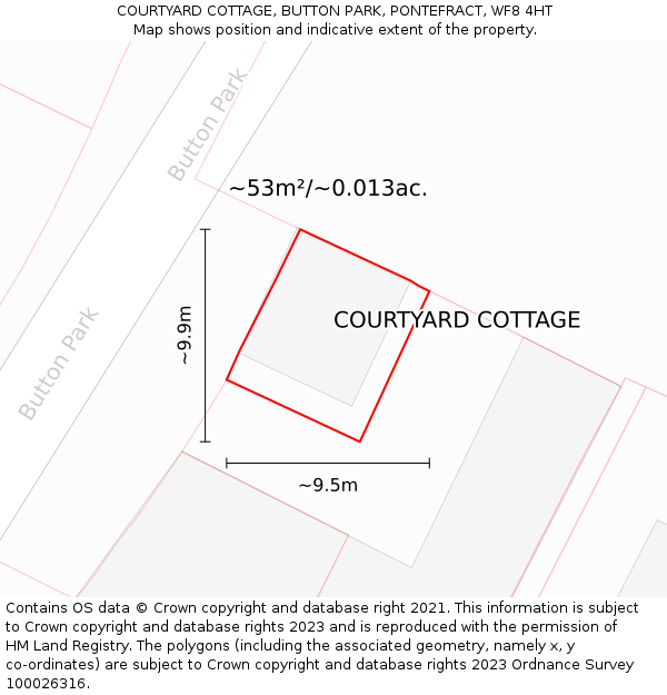 COURTYARD COTTAGE, BUTTON PARK, PONTEFRACT, WF8 4HT: Plot and title map