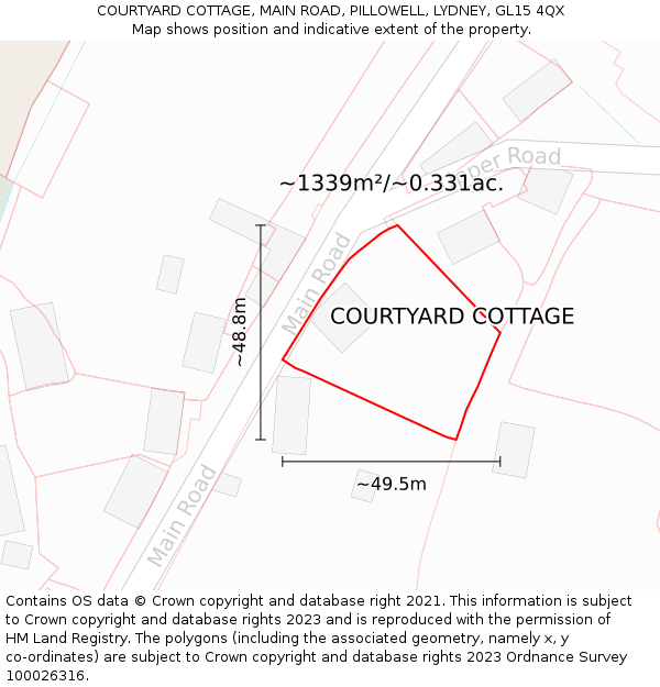 COURTYARD COTTAGE, MAIN ROAD, PILLOWELL, LYDNEY, GL15 4QX: Plot and title map