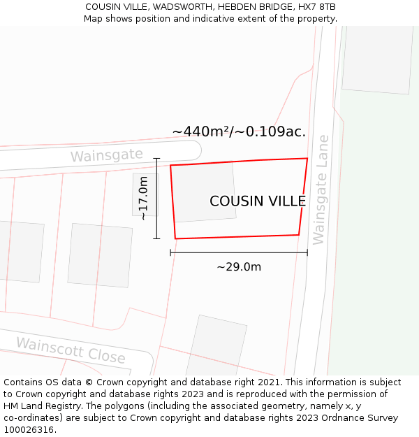 COUSIN VILLE, WADSWORTH, HEBDEN BRIDGE, HX7 8TB: Plot and title map