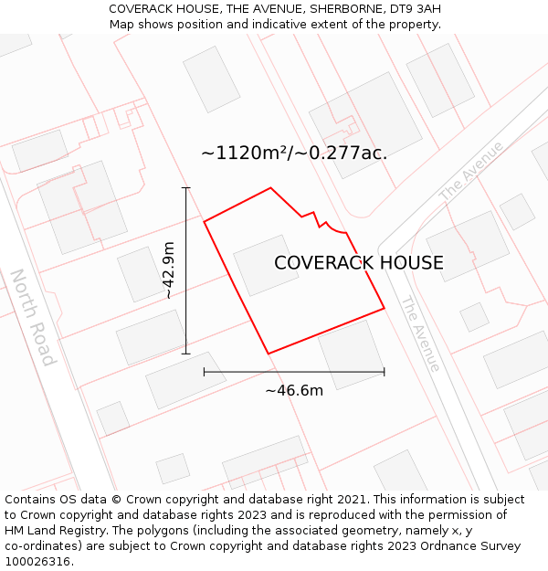 COVERACK HOUSE, THE AVENUE, SHERBORNE, DT9 3AH: Plot and title map