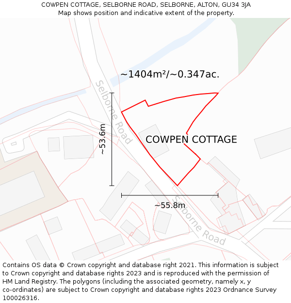 COWPEN COTTAGE, SELBORNE ROAD, SELBORNE, ALTON, GU34 3JA: Plot and title map