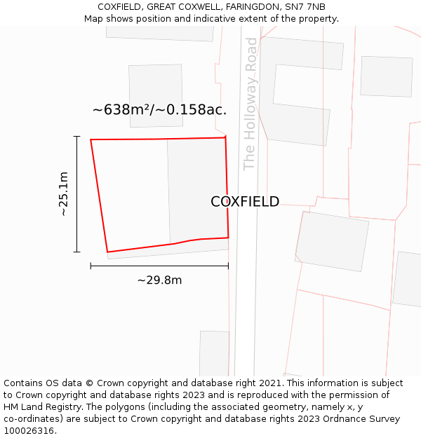 COXFIELD, GREAT COXWELL, FARINGDON, SN7 7NB: Plot and title map