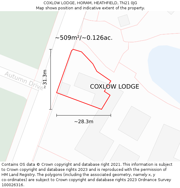 COXLOW LODGE, HORAM, HEATHFIELD, TN21 0JG: Plot and title map