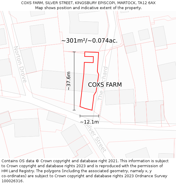 COXS FARM, SILVER STREET, KINGSBURY EPISCOPI, MARTOCK, TA12 6AX: Plot and title map
