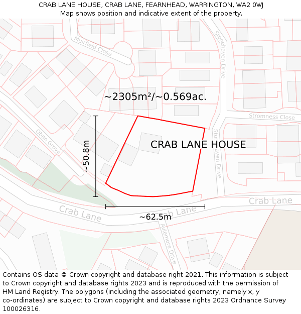 CRAB LANE HOUSE, CRAB LANE, FEARNHEAD, WARRINGTON, WA2 0WJ: Plot and title map