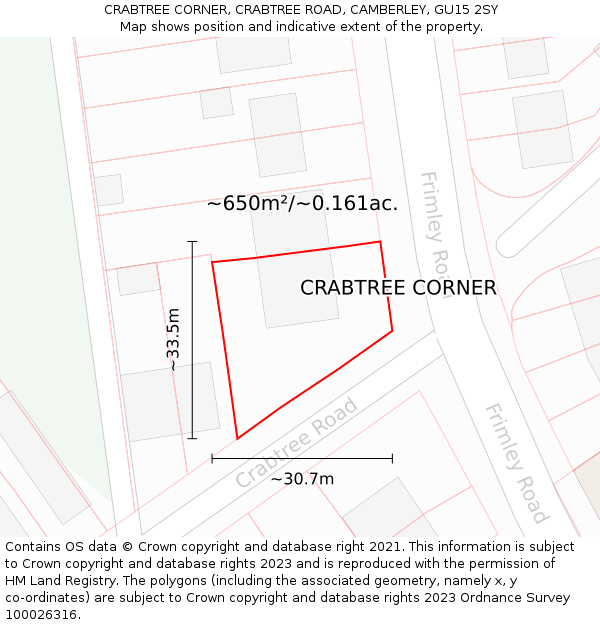CRABTREE CORNER, CRABTREE ROAD, CAMBERLEY, GU15 2SY: Plot and title map