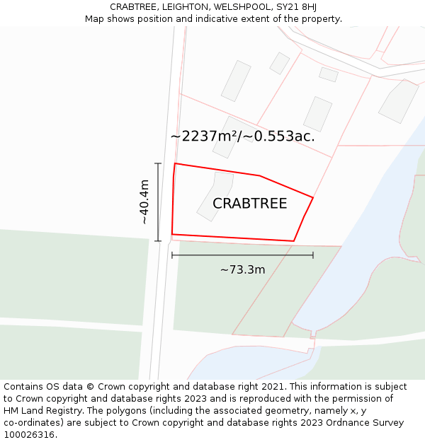 CRABTREE, LEIGHTON, WELSHPOOL, SY21 8HJ: Plot and title map