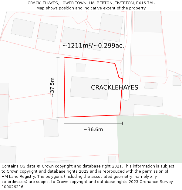 CRACKLEHAYES, LOWER TOWN, HALBERTON, TIVERTON, EX16 7AU: Plot and title map