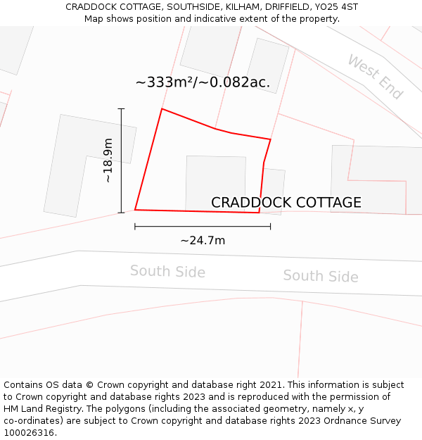 CRADDOCK COTTAGE, SOUTHSIDE, KILHAM, DRIFFIELD, YO25 4ST: Plot and title map