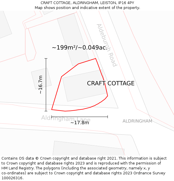 CRAFT COTTAGE, ALDRINGHAM, LEISTON, IP16 4PY: Plot and title map