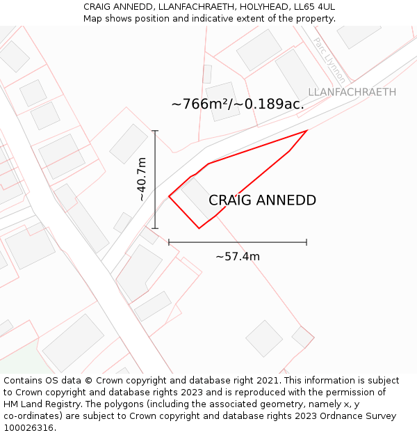 CRAIG ANNEDD, LLANFACHRAETH, HOLYHEAD, LL65 4UL: Plot and title map