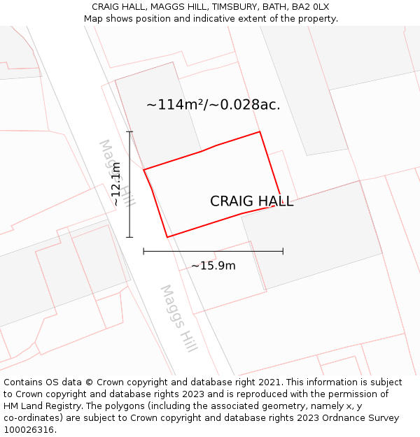 CRAIG HALL, MAGGS HILL, TIMSBURY, BATH, BA2 0LX: Plot and title map
