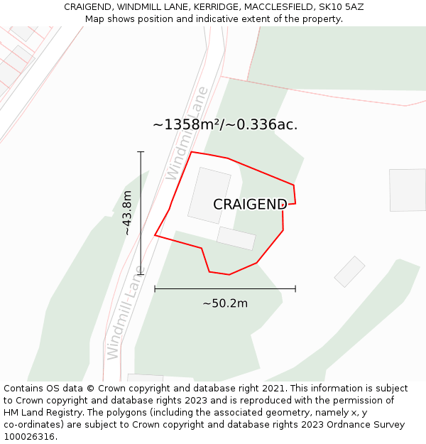 CRAIGEND, WINDMILL LANE, KERRIDGE, MACCLESFIELD, SK10 5AZ: Plot and title map