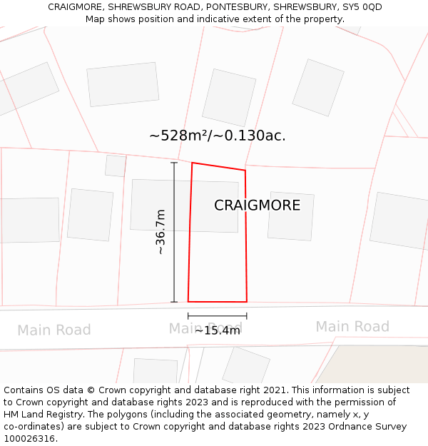 CRAIGMORE, SHREWSBURY ROAD, PONTESBURY, SHREWSBURY, SY5 0QD: Plot and title map