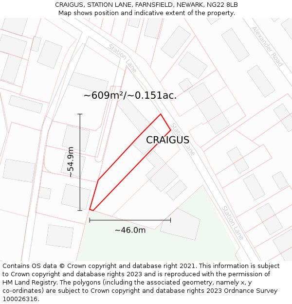 CRAIGUS, STATION LANE, FARNSFIELD, NEWARK, NG22 8LB: Plot and title map