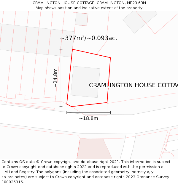 CRAMLINGTON HOUSE COTTAGE, CRAMLINGTON, NE23 6RN: Plot and title map