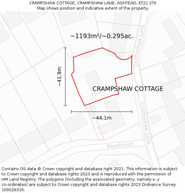 CRAMPSHAW COTTAGE, CRAMPSHAW LANE, ASHTEAD, KT21 2TX: Plot and title map