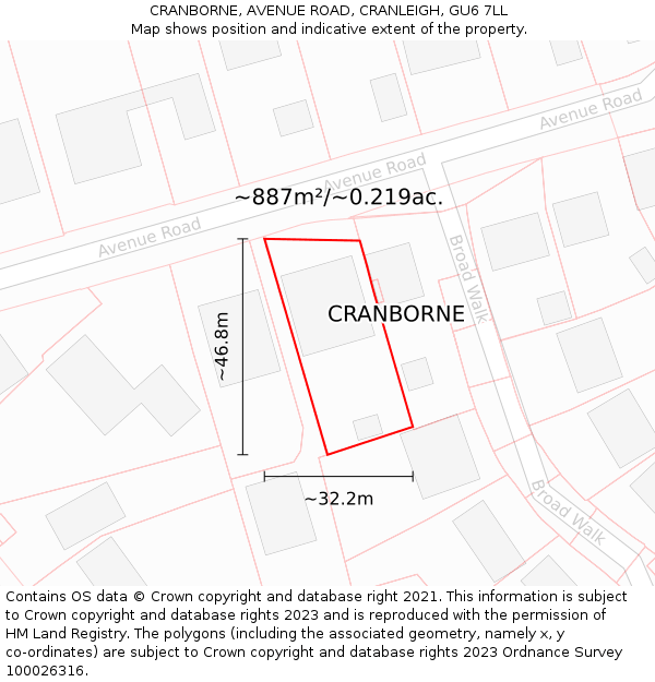 CRANBORNE, AVENUE ROAD, CRANLEIGH, GU6 7LL: Plot and title map