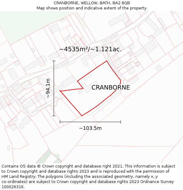 CRANBORNE, WELLOW, BATH, BA2 8QB: Plot and title map