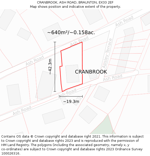 CRANBROOK, ASH ROAD, BRAUNTON, EX33 2EF: Plot and title map