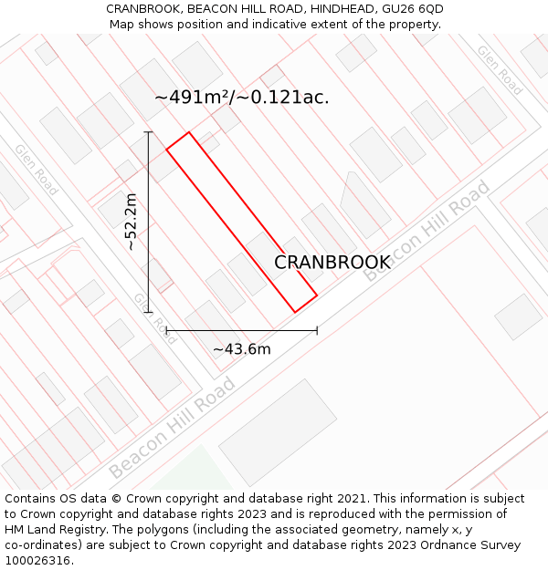 CRANBROOK, BEACON HILL ROAD, HINDHEAD, GU26 6QD: Plot and title map