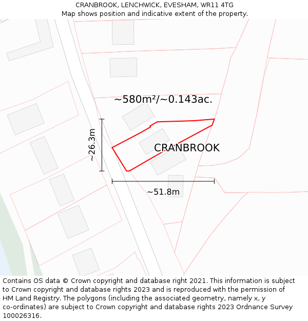 CRANBROOK, LENCHWICK, EVESHAM, WR11 4TG: Plot and title map