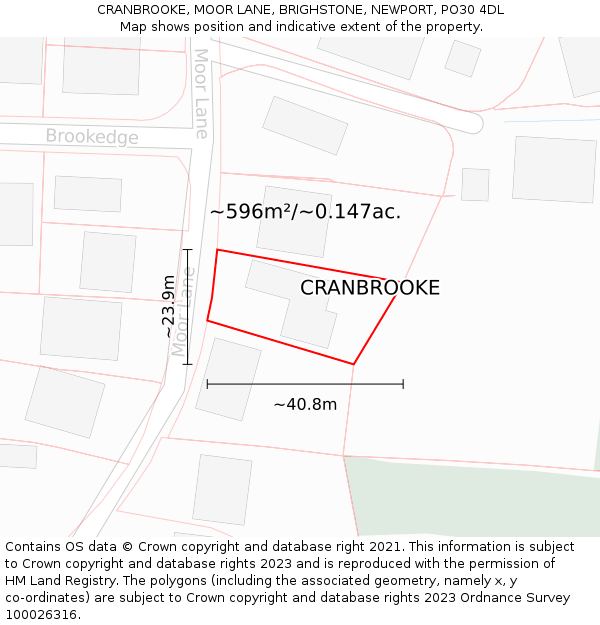 CRANBROOKE, MOOR LANE, BRIGHSTONE, NEWPORT, PO30 4DL: Plot and title map