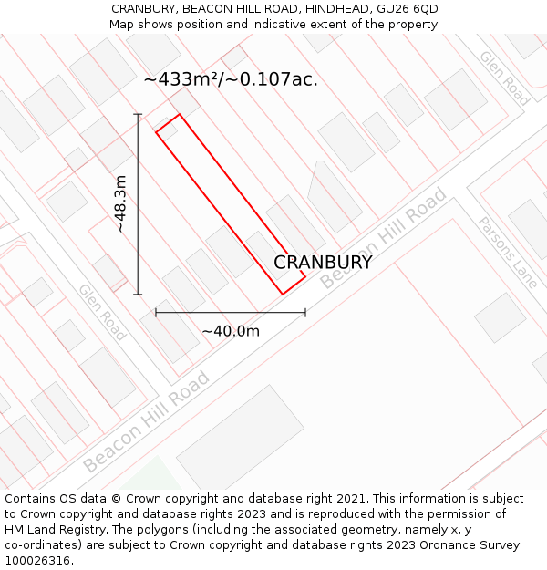 CRANBURY, BEACON HILL ROAD, HINDHEAD, GU26 6QD: Plot and title map