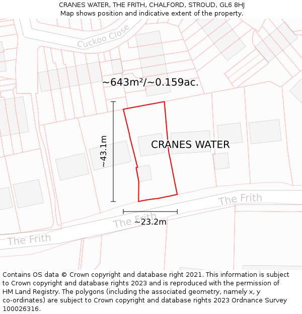 CRANES WATER, THE FRITH, CHALFORD, STROUD, GL6 8HJ: Plot and title map