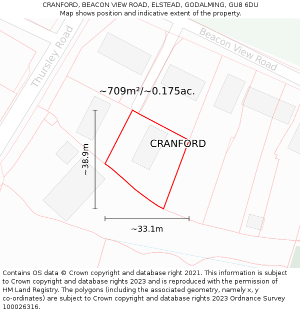 CRANFORD, BEACON VIEW ROAD, ELSTEAD, GODALMING, GU8 6DU: Plot and title map