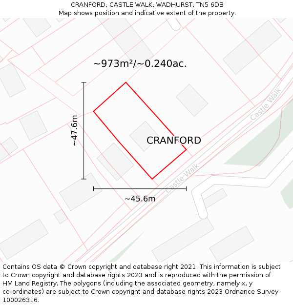 CRANFORD, CASTLE WALK, WADHURST, TN5 6DB: Plot and title map