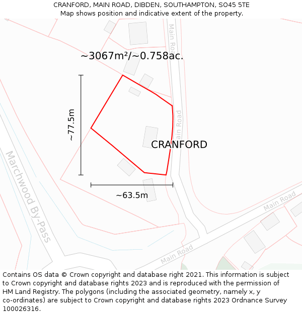 CRANFORD, MAIN ROAD, DIBDEN, SOUTHAMPTON, SO45 5TE: Plot and title map
