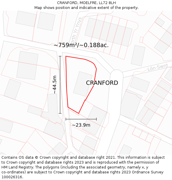 CRANFORD, MOELFRE, LL72 8LH: Plot and title map