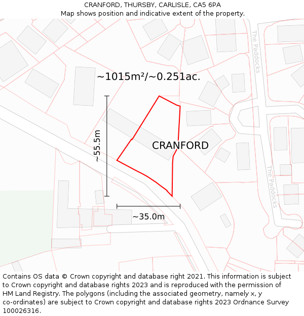 CRANFORD, THURSBY, CARLISLE, CA5 6PA: Plot and title map