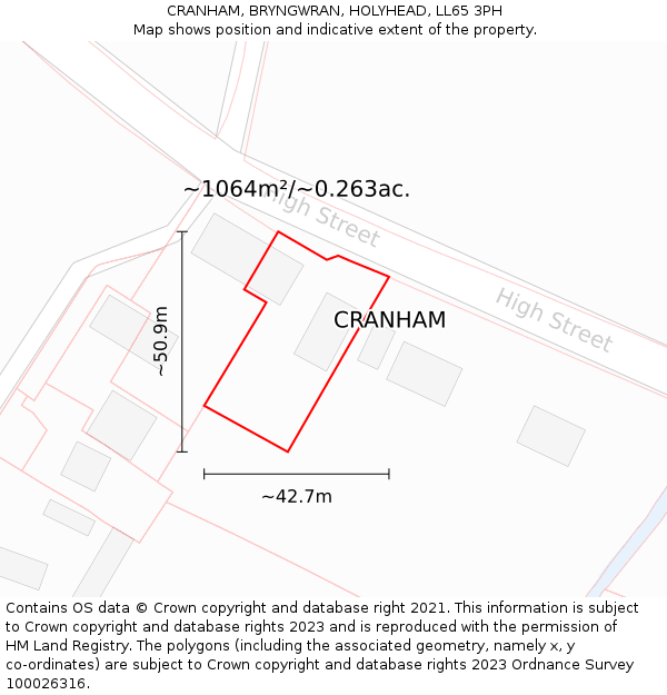 CRANHAM, BRYNGWRAN, HOLYHEAD, LL65 3PH: Plot and title map