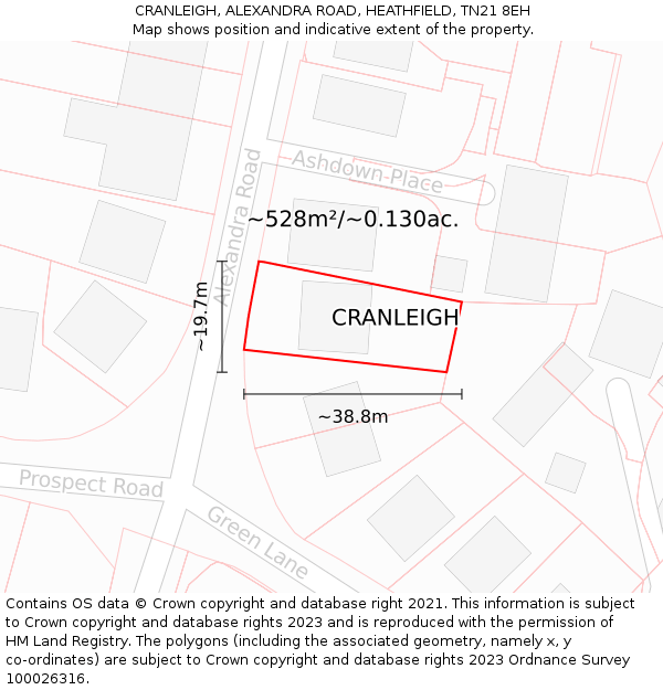 CRANLEIGH, ALEXANDRA ROAD, HEATHFIELD, TN21 8EH: Plot and title map
