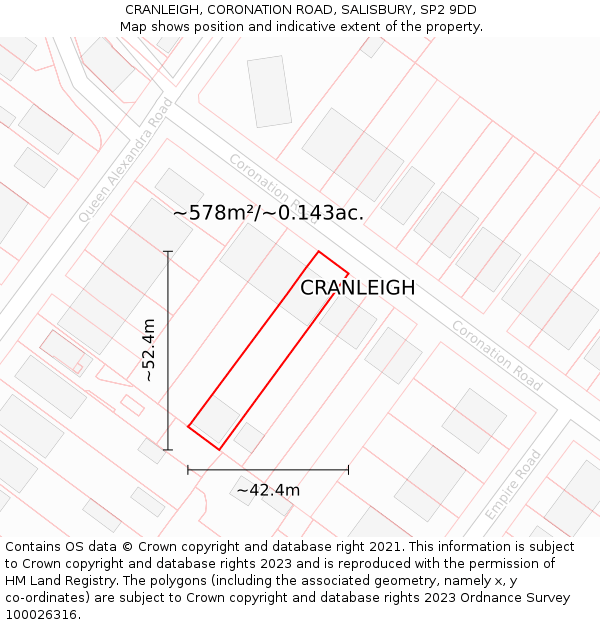 CRANLEIGH, CORONATION ROAD, SALISBURY, SP2 9DD: Plot and title map