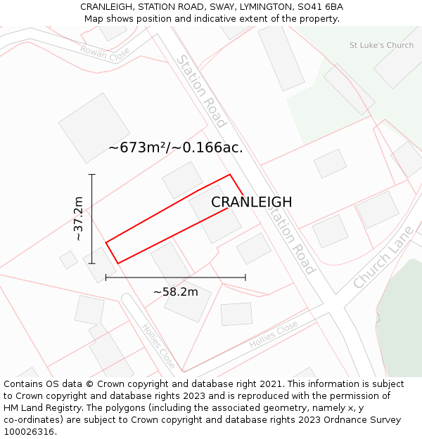CRANLEIGH, STATION ROAD, SWAY, LYMINGTON, SO41 6BA: Plot and title map