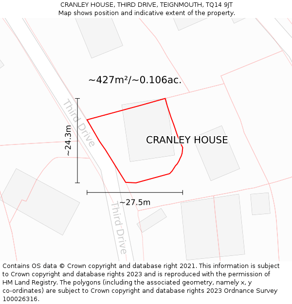 CRANLEY HOUSE, THIRD DRIVE, TEIGNMOUTH, TQ14 9JT: Plot and title map