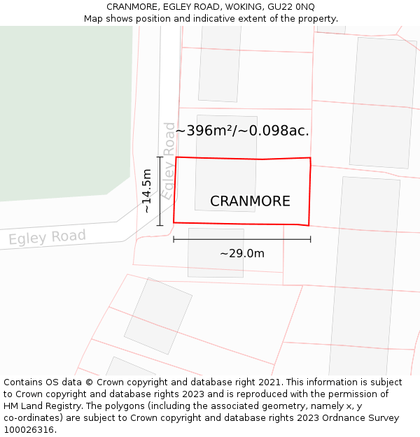 CRANMORE, EGLEY ROAD, WOKING, GU22 0NQ: Plot and title map