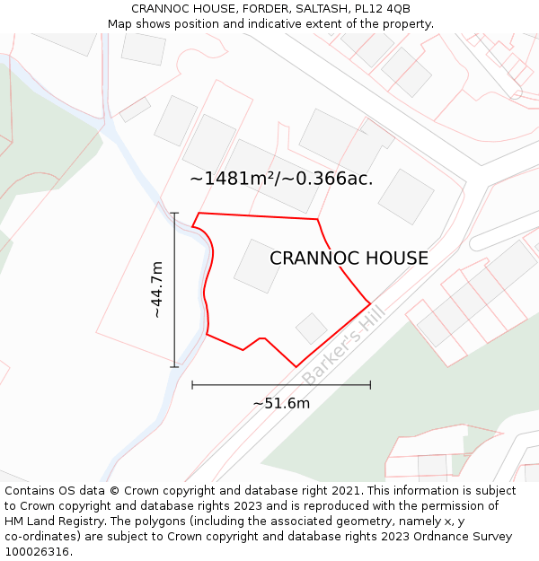 CRANNOC HOUSE, FORDER, SALTASH, PL12 4QB: Plot and title map